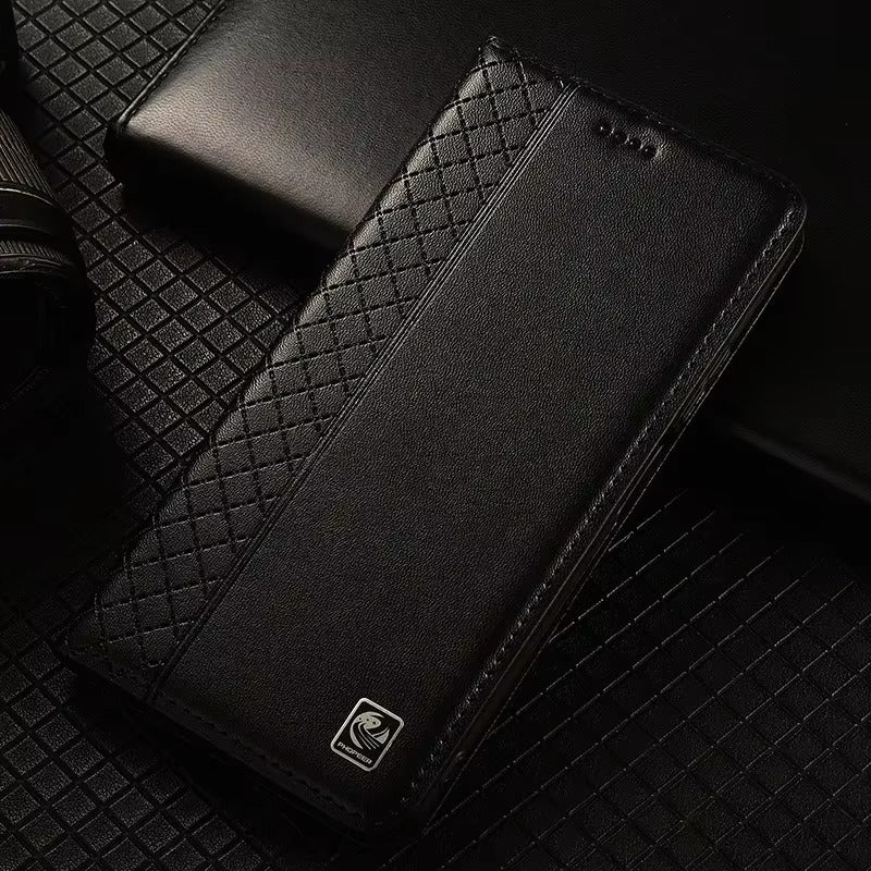 Premium iPhone Case Genuine Nappa Leather Wallet Flip Cover Card Holder Magnetic Closure Shockproof Protection Full Body Slim Business Design