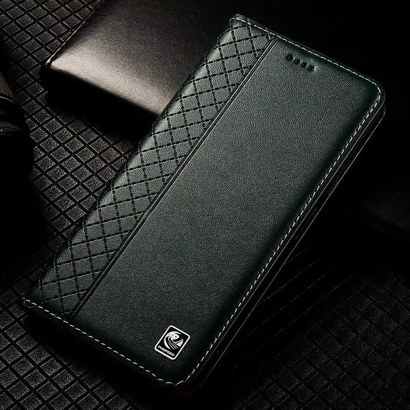 Premium iPhone Case Genuine Nappa Leather Wallet Flip Cover Card Holder Magnetic Closure Shockproof Protection Full Body Slim Business Design