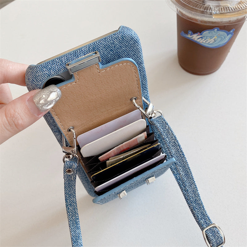 Premium iPhone Case Leather Wallet Crossbody Flip Cover PU Leather Card Pocket Shoulder Strap Shockproof Protection Full Coverage