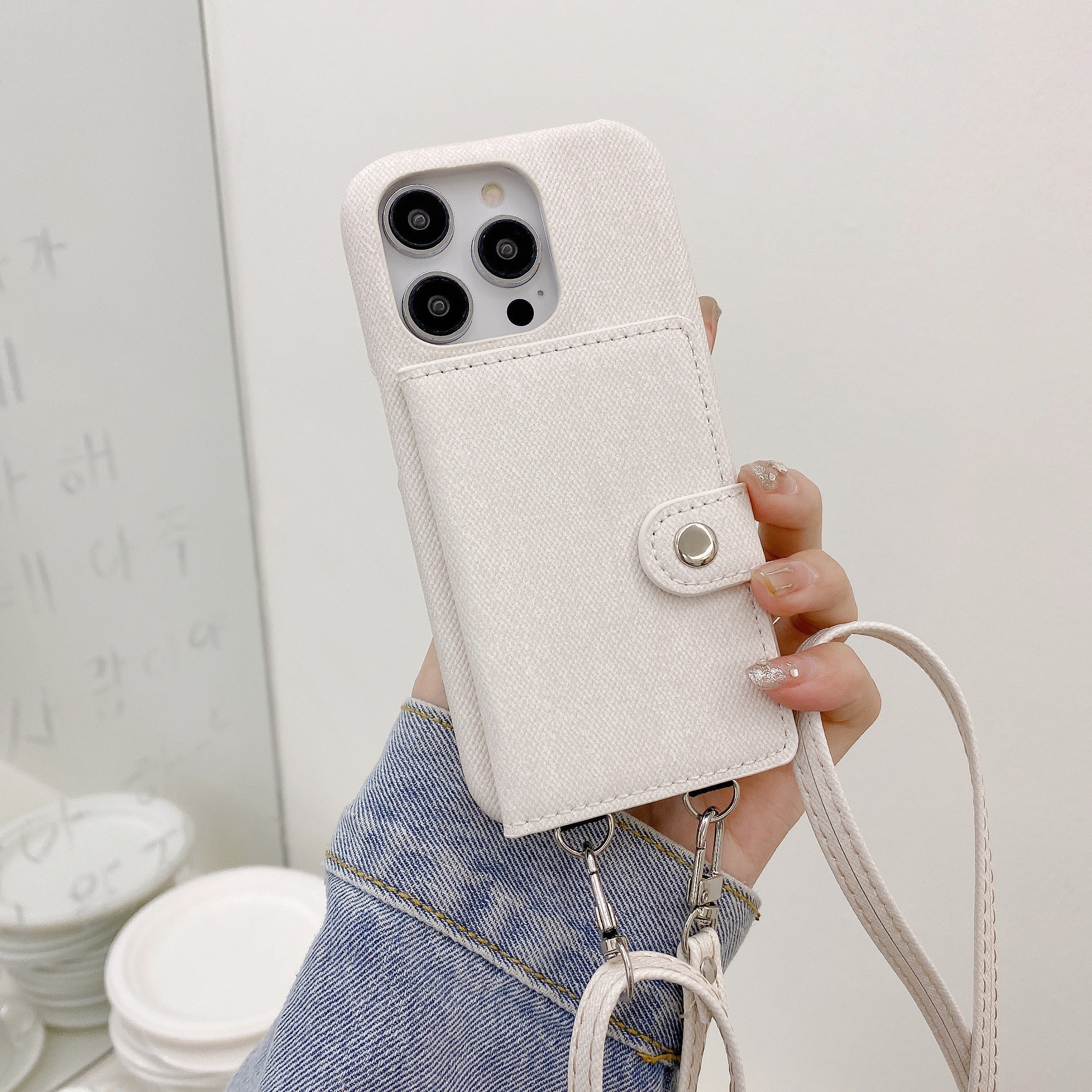 Premium iPhone Case Leather Wallet Crossbody Flip Cover PU Leather Card Pocket Shoulder Strap Shockproof Protection Full Coverage