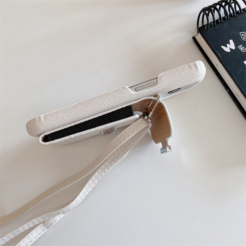 Premium iPhone Case Leather Wallet Crossbody Flip Cover PU Leather Card Pocket Shoulder Strap Shockproof Protection Full Coverage