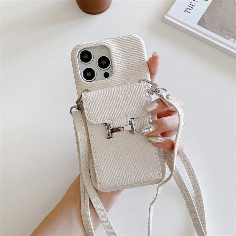 Premium iPhone Case Leather Wallet Crossbody Flip Cover PU Leather Card Pocket Shoulder Strap Shockproof Protection Full Coverage
