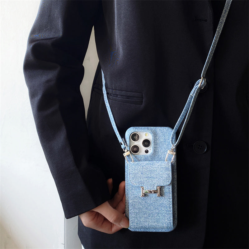 Premium iPhone Case Leather Wallet Crossbody Flip Cover PU Leather Card Pocket Shoulder Strap Shockproof Protection Full Coverage