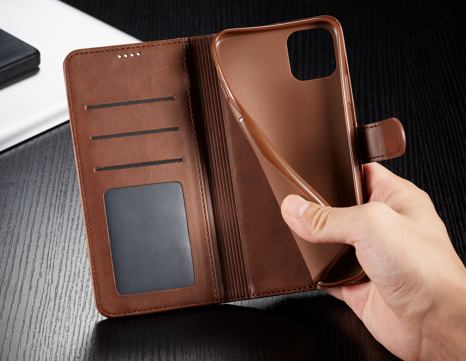 Premium iPhone Case Leather Wallet Flip Cover Card Slot Magnetic Closure Shockproof Protection Full Body Slim Elegant Design