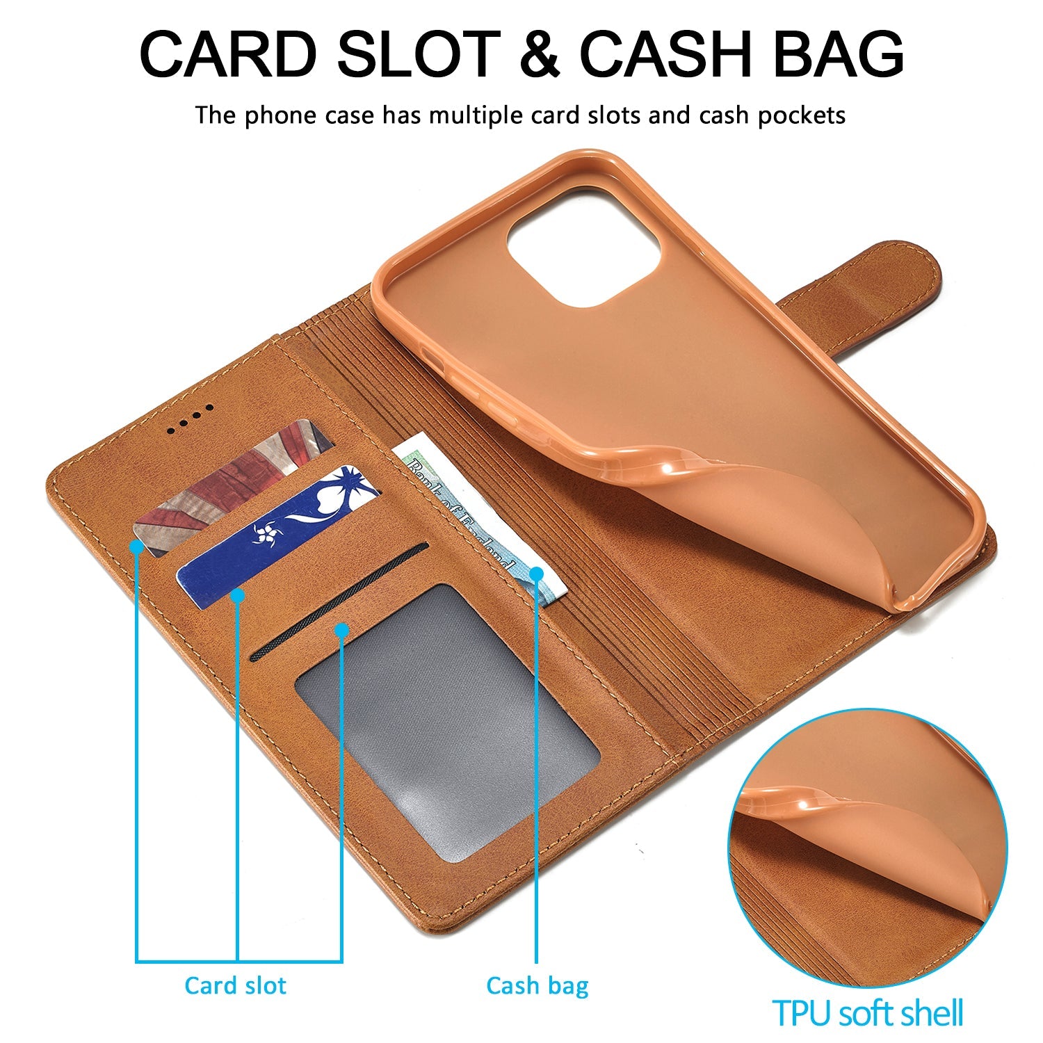 Premium iPhone Case Leather Wallet Flip Cover Card Slot Magnetic Closure Shockproof Protection Full Body Slim Elegant Design