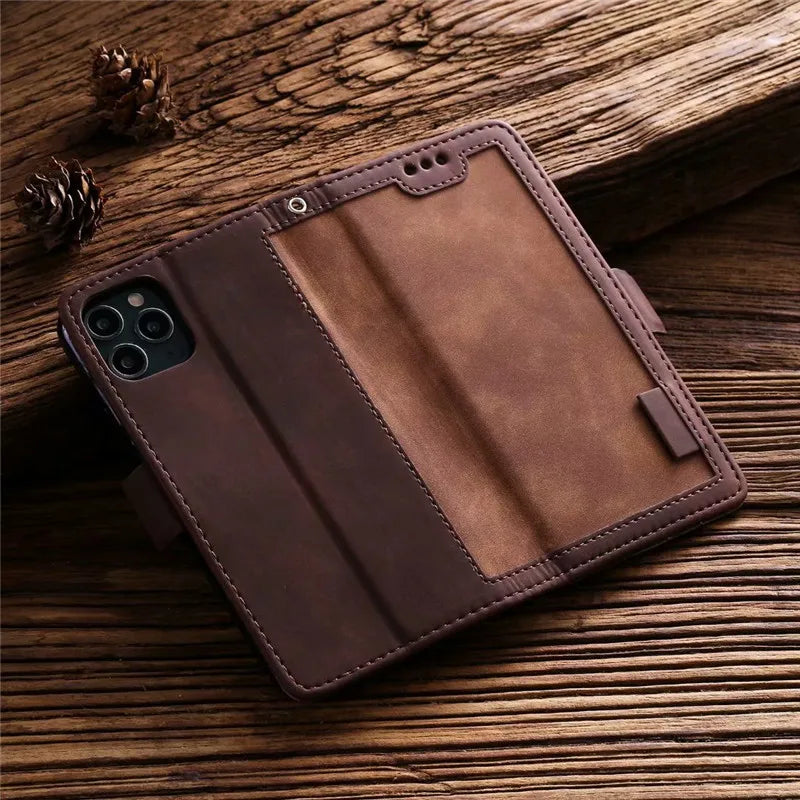 Premium iPhone Case Leather Wallet Flip Cover Card Slots Magnetic Closure Shockproof Protection Full Body Slim Elegant Design