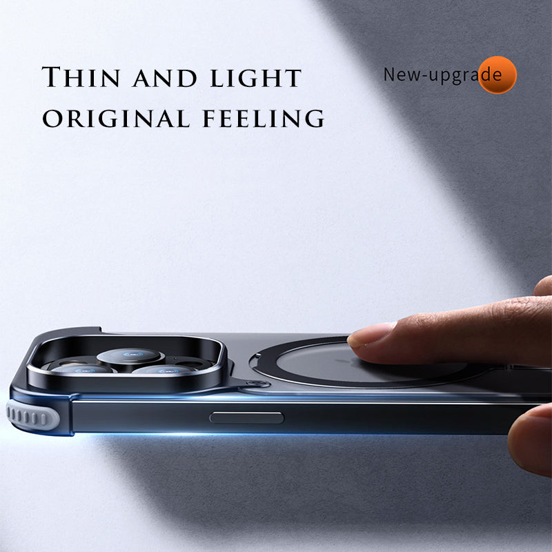 Premium iPhone Case MagSafe Compatible Aluminum Frame Magnetic Shockproof Protective Cover Ultra Thin Matte Metal Back Built-In Stand Camera Lens Protection Frameless Design