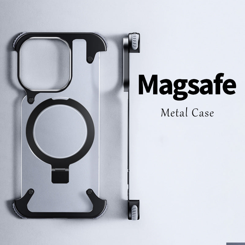 Premium iPhone Case MagSafe Compatible Aluminum Frame Magnetic Shockproof Protective Cover Ultra Thin Matte Metal Back Built-In Stand Camera Lens Protection Frameless Design