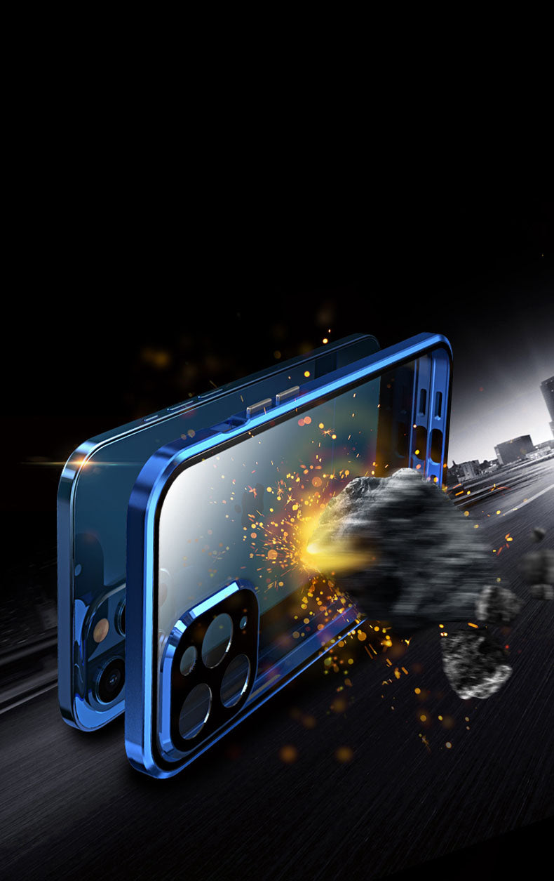 Premium iPhone Case MagSafe Compatible Aluminum Frame Tempered Glass Shockproof Protective Cover 360 Full Body Transparent Design Camera Lens Protection