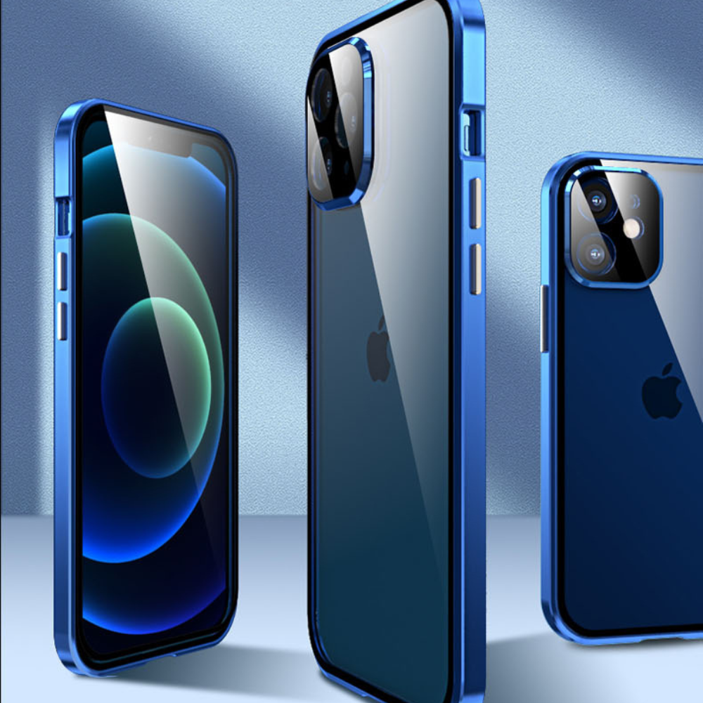 Premium iPhone Case MagSafe Compatible Aluminum Frame Tempered Glass Shockproof Protective Cover 360 Full Body Transparent Design Camera Lens Protection