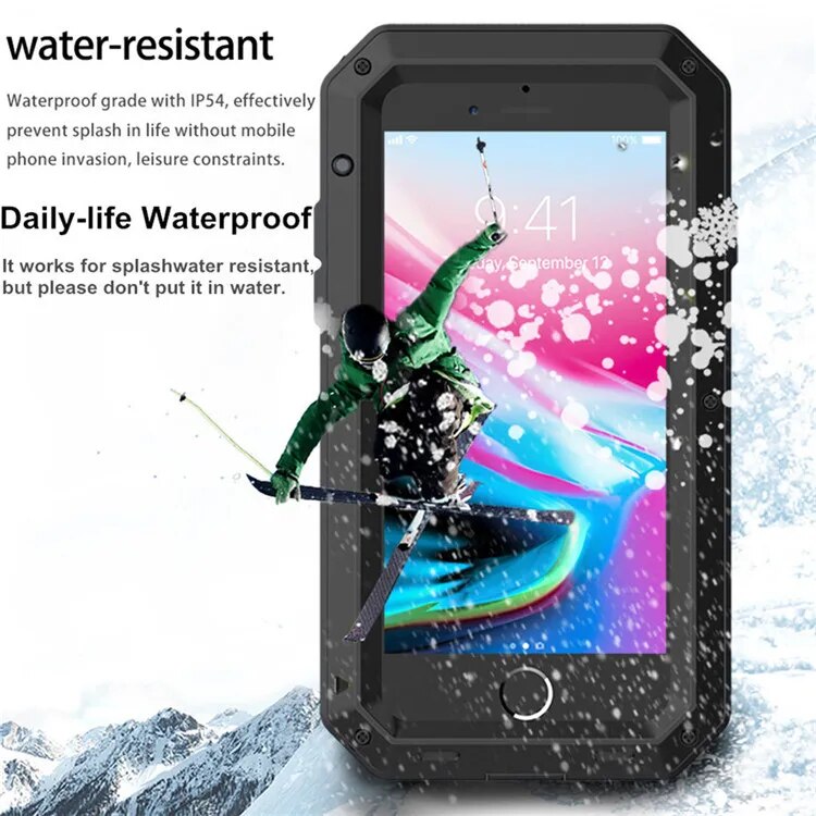 Premium iPhone Case MagSafe Compatible Aluminum Metal Frame Waterproof Shockproof Protective Cover Tempered Glass Screen Camera Lens Protection Full Body