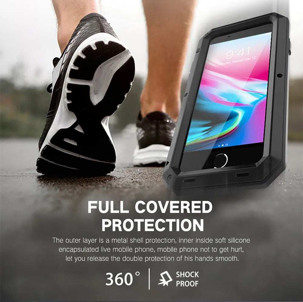 Premium iPhone Case MagSafe Compatible Aluminum Metal Frame Waterproof Shockproof Protective Cover Tempered Glass Screen Camera Lens Protection Full Body