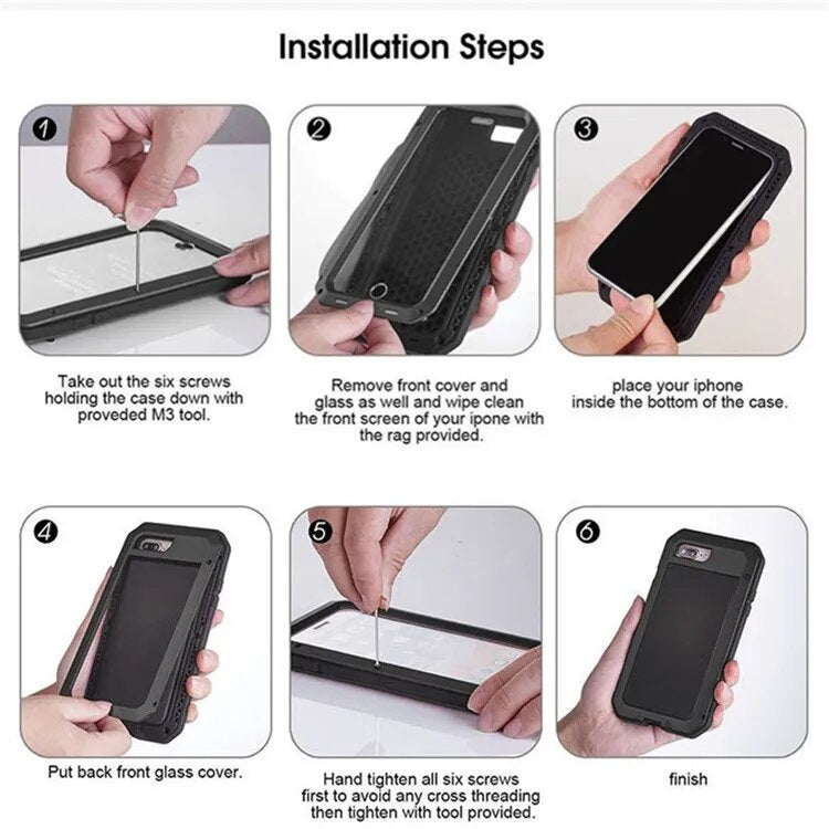 Premium iPhone Case MagSafe Compatible Aluminum Metal Frame Waterproof Shockproof Protective Cover Tempered Glass Screen Camera Lens Protection Full Body