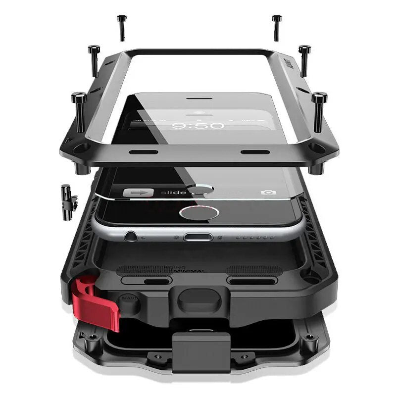 Premium iPhone Case MagSafe Compatible Aluminum Metal Frame Waterproof Shockproof Protective Cover Tempered Glass Screen Camera Lens Protection Full Body