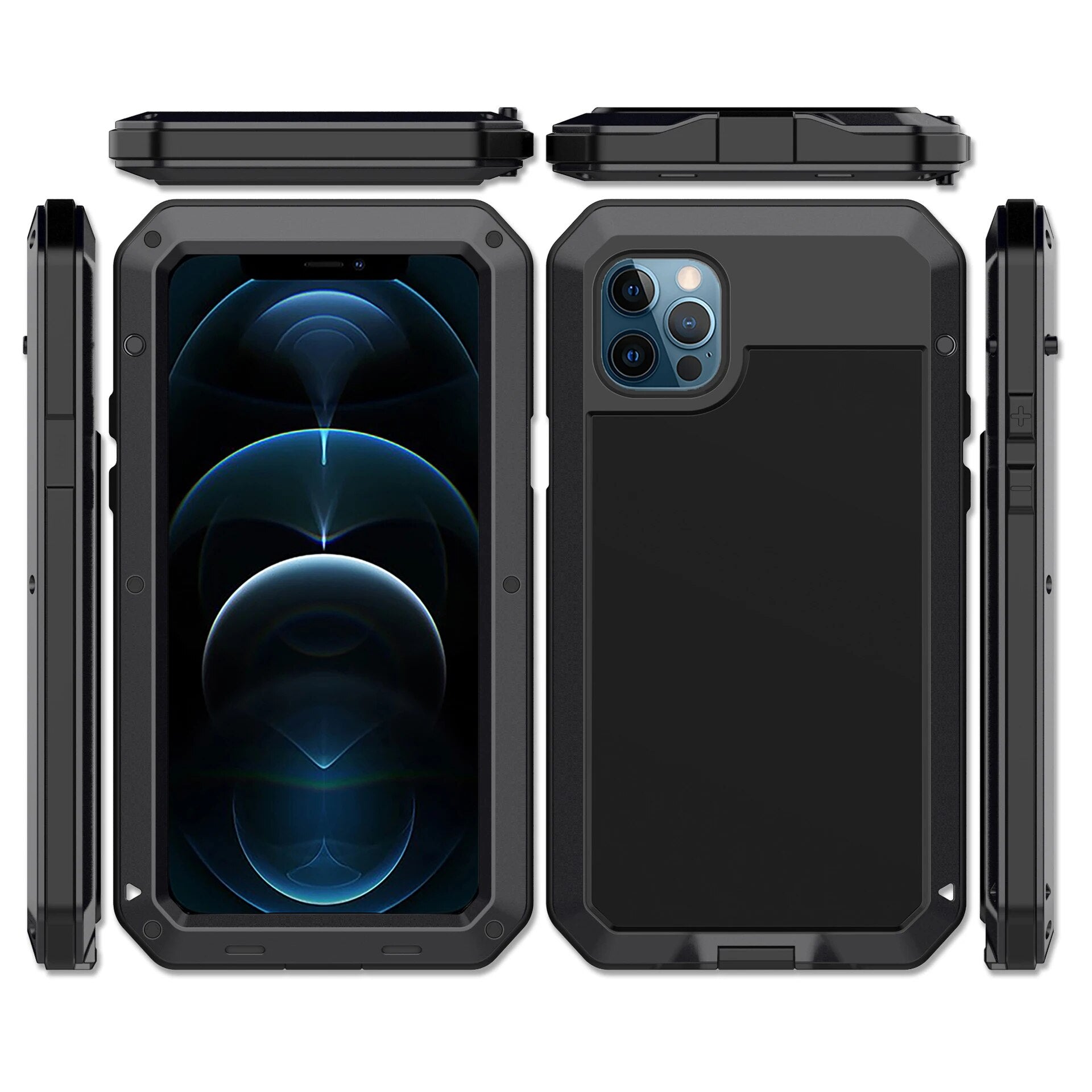 Premium iPhone Case MagSafe Compatible Aluminum Metal Frame Waterproof Shockproof Protective Cover Tempered Glass Screen Camera Lens Protection Full Body