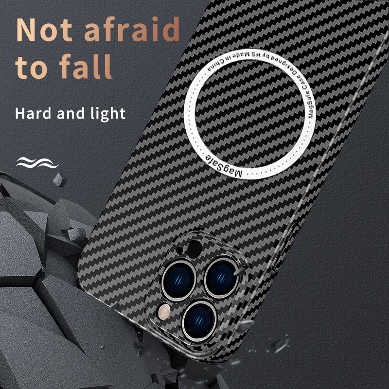 Premium iPhone Case MagSafe Compatible Carbon Fiber Magnetic Shockproof Protective Cover Slim Design Camera Lens Protection Lightweight