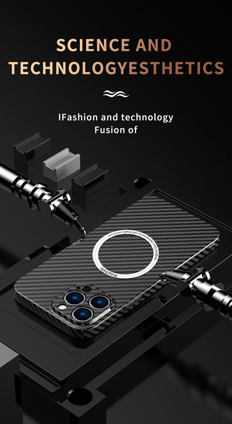 Premium iPhone Case MagSafe Compatible Carbon Fiber Magnetic Shockproof Protective Cover Slim Design Camera Lens Protection Lightweight