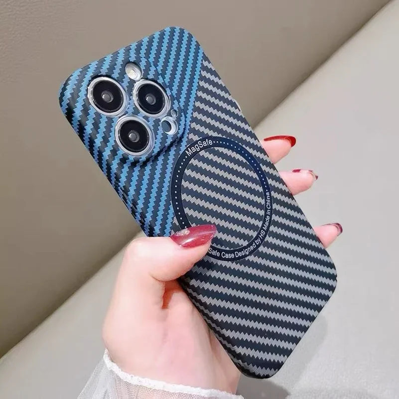 Premium iPhone Case MagSafe Compatible Carbon Fiber Magnetic Shockproof Protective Cover Slim Design Camera Lens Protection Lightweight