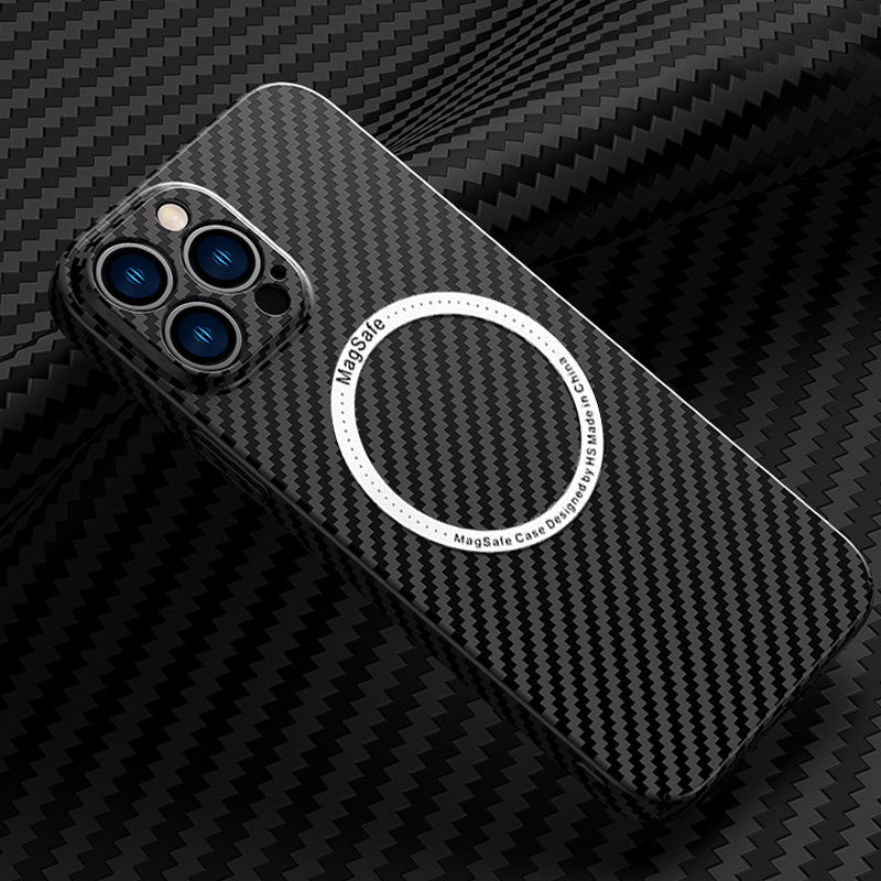 Premium iPhone Case MagSafe Compatible Carbon Fiber Magnetic Shockproof Protective Cover Slim Design Camera Lens Protection Lightweight