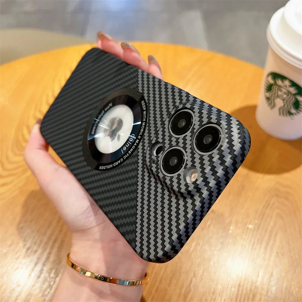 Premium iPhone Case MagSafe Compatible Carbon Fiber Magnetic Shockproof Protective Cover Slim Design Camera Lens Protection Lightweight