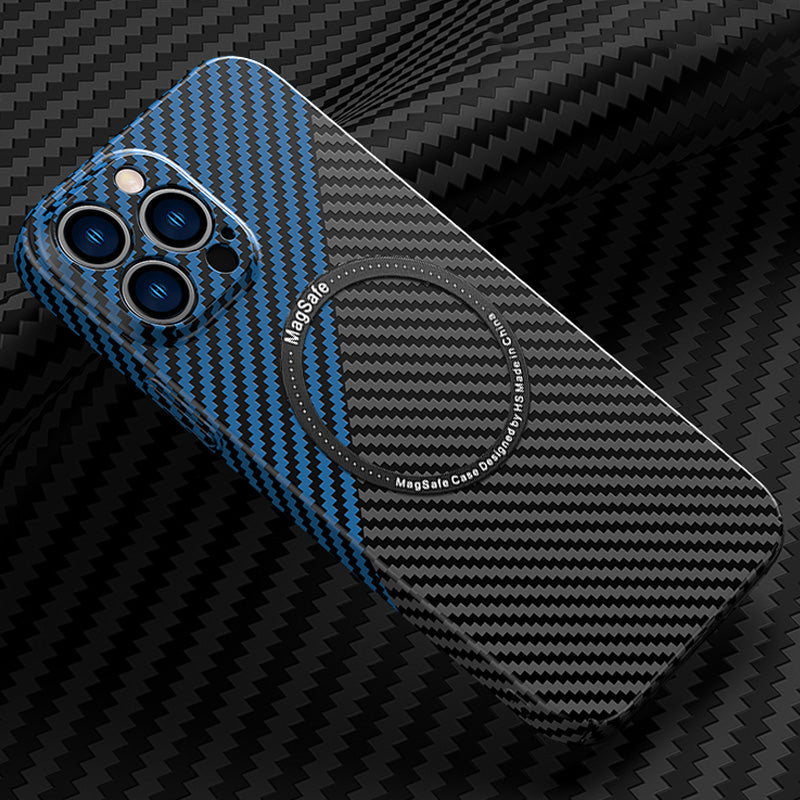 Premium iPhone Case MagSafe Compatible Carbon Fiber Magnetic Shockproof Protective Cover Slim Design Camera Lens Protection Lightweight