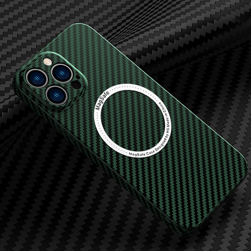 Premium iPhone Case MagSafe Compatible Carbon Fiber Magnetic Shockproof Protective Cover Slim Design Camera Lens Protection Lightweight