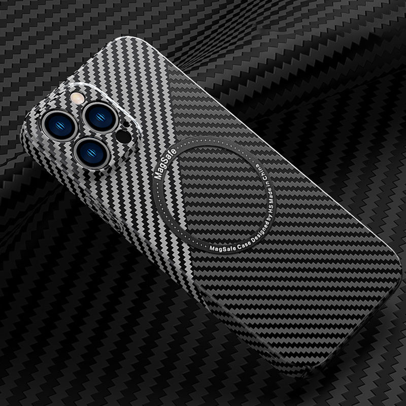 Premium iPhone Case MagSafe Compatible Carbon Fiber Magnetic Shockproof Protective Cover Slim Design Camera Lens Protection Lightweight