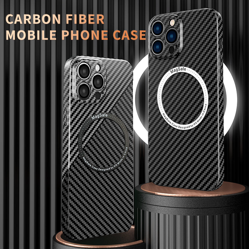Premium iPhone Case MagSafe Compatible Carbon Fiber Texture Shockproof Protective Cover Ultra Thin Slim Design Camera Lens Protection Lightweight