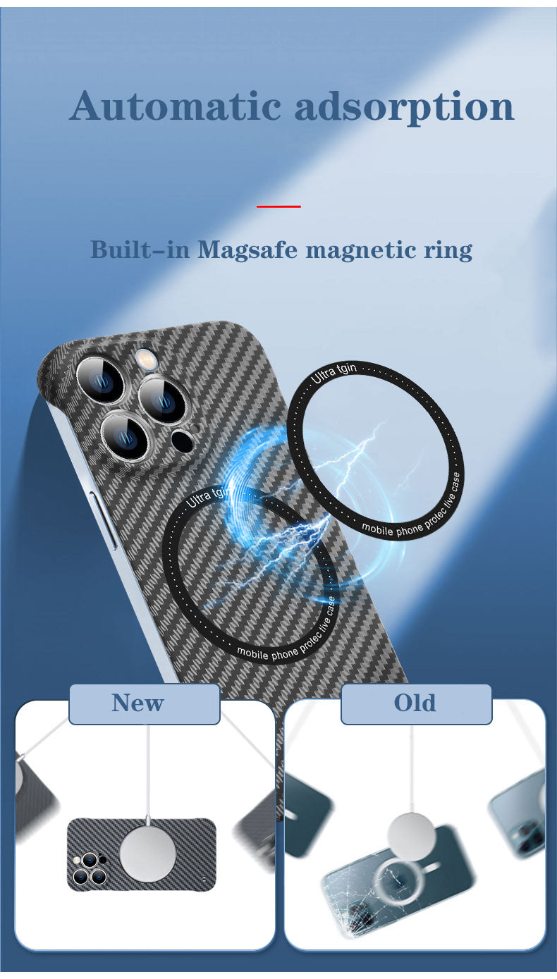 Premium iPhone Case MagSafe Compatible Carbon Fiber Texture Shockproof Protective Cover Ultra Thin Slim Design Camera Lens Protection Lightweight