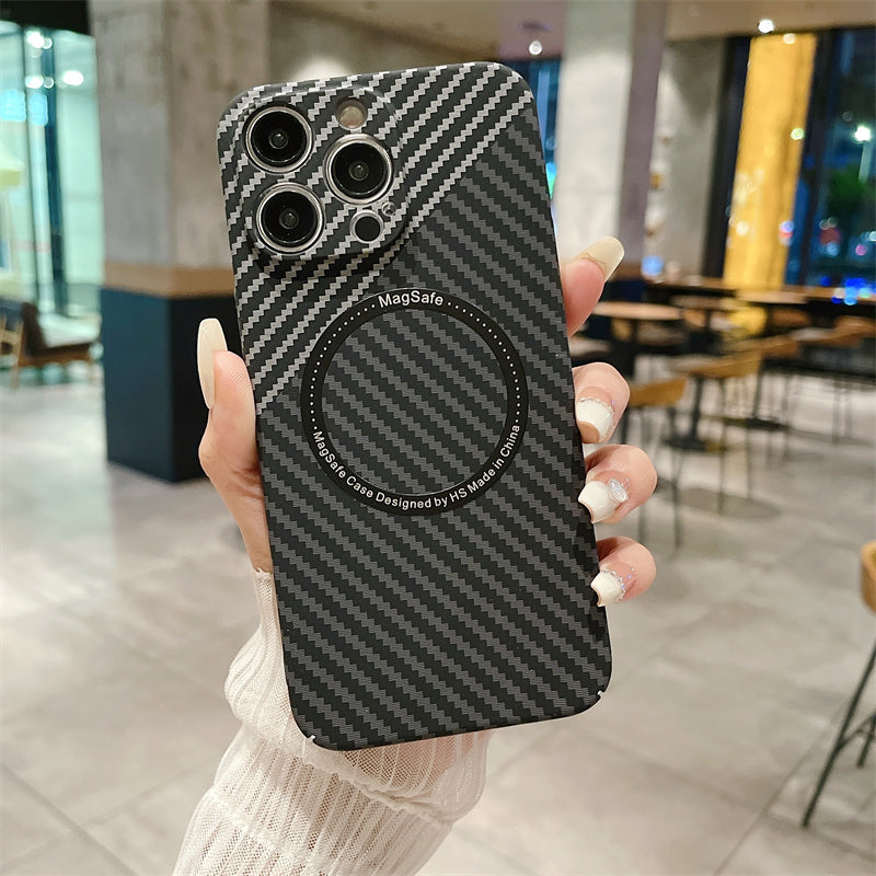 Premium iPhone Case MagSafe Compatible Carbon Fiber Texture Shockproof Protective Cover Ultra Thin Slim Design Camera Lens Protection Lightweight