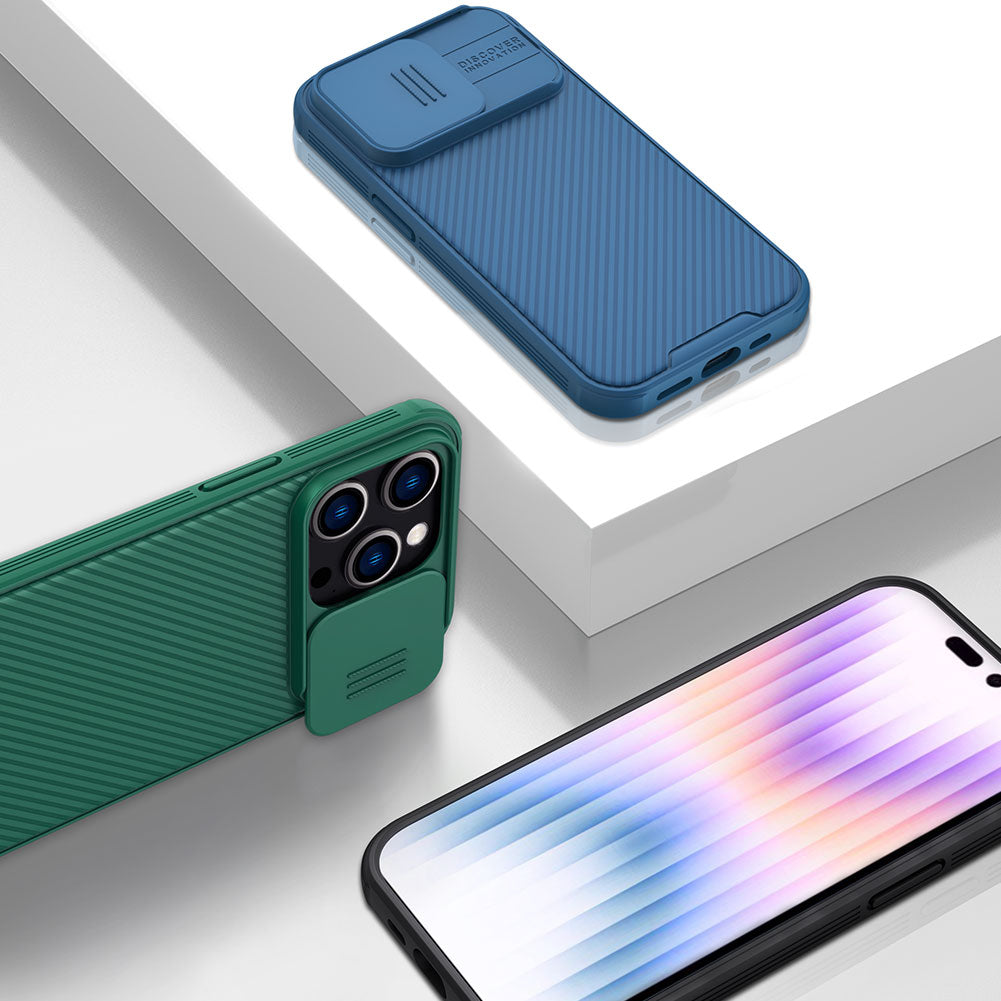 Premium iPhone Case MagSafe Compatible Carbon Fiber Texture Sliding Camera Cover Shockproof Protective Cover Camera Lens Protection Slim Design