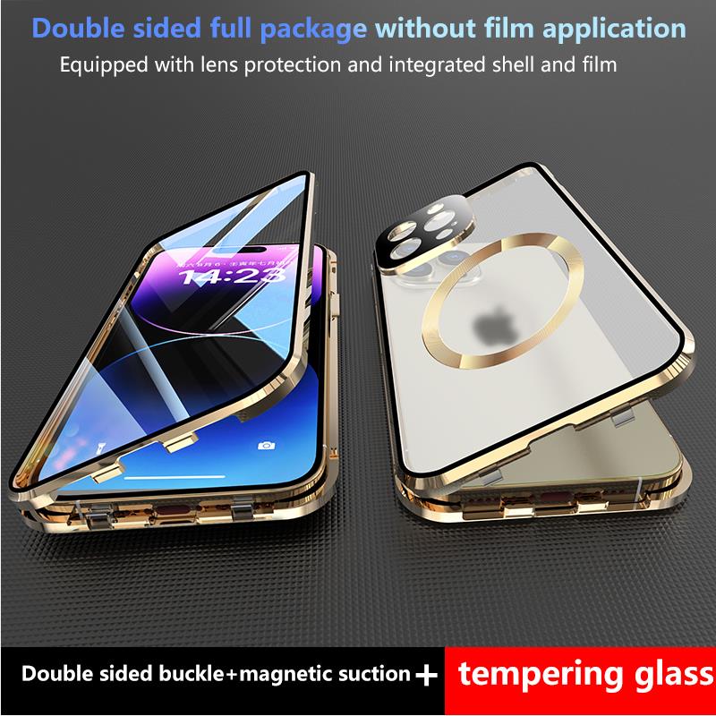 Premium iPhone Case MagSafe Compatible Double-Sided Tempered Glass Metal Frame Shockproof Protective Cover 360 Full Body Sealed Design Camera Lens Protection Slim Profile