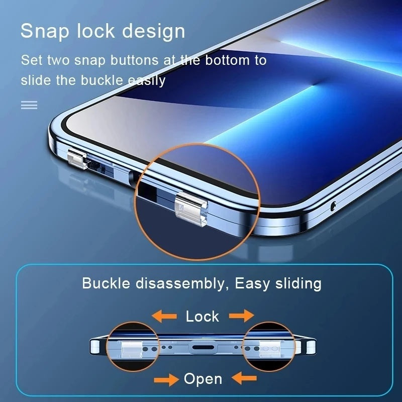 Premium iPhone Case MagSafe Compatible Double-Sided Tempered Glass Metal Frame Shockproof Protective Cover 360 Full Body Sealed Design Camera Lens Protection Slim Profile