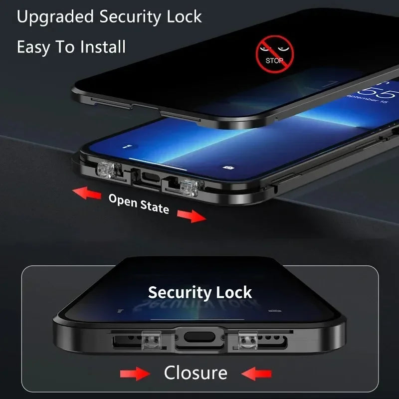 Premium iPhone Case MagSafe Compatible Double-Sided Tempered Glass Metal Frame Shockproof Protective Cover 360 Full Body Sealed Design Camera Lens Protection Slim Profile