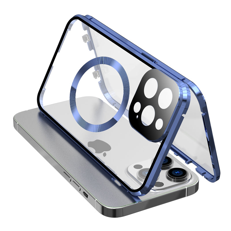 Premium iPhone Case MagSafe Compatible Double-Sided Tempered Glass Metal Frame Shockproof Protective Cover 360 Full Body Sealed Design Camera Lens Protection Slim Profile