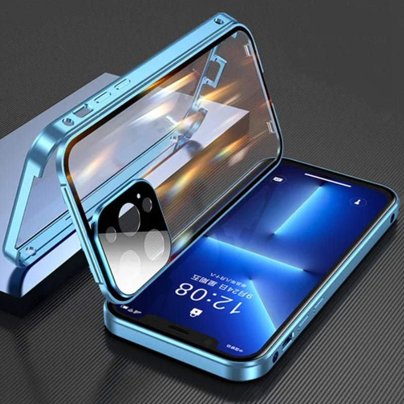 Premium iPhone Case MagSafe Compatible Double-Sided Tempered Glass Metal Frame Shockproof Protective Cover 360 Full Body Sealed Design Camera Lens Protection Slim Profile