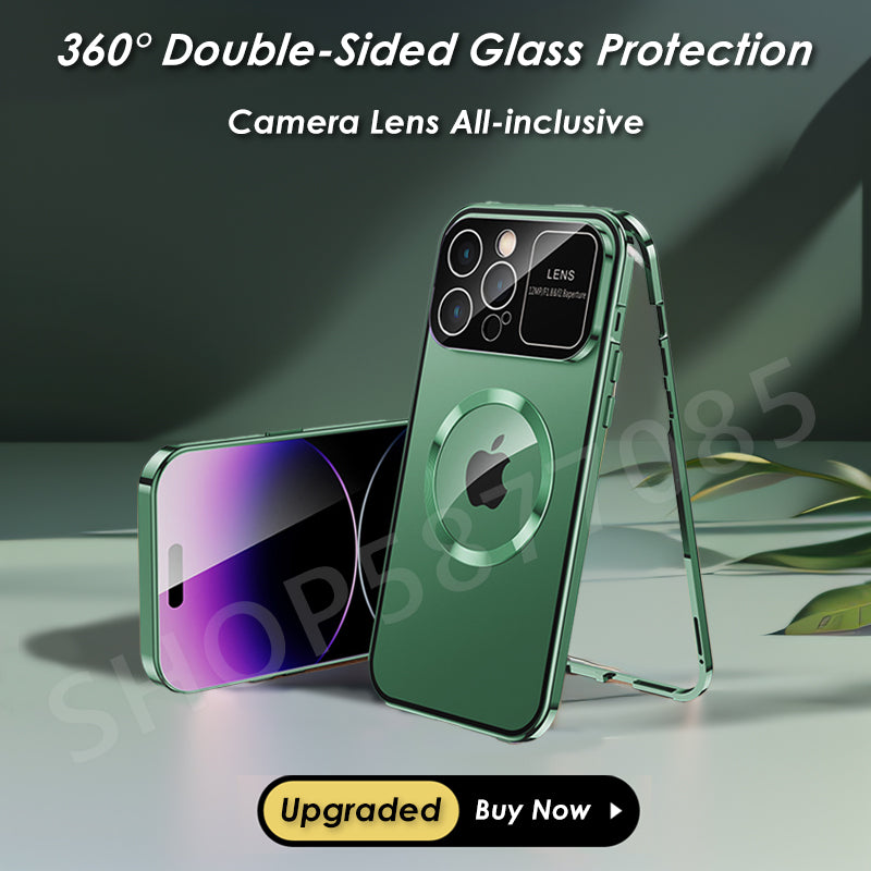 Premium iPhone Case MagSafe Compatible Double-Sided Tempered Glass Shockproof Protective Cover Magnetic Frame Camera Lens Protection Slim Design