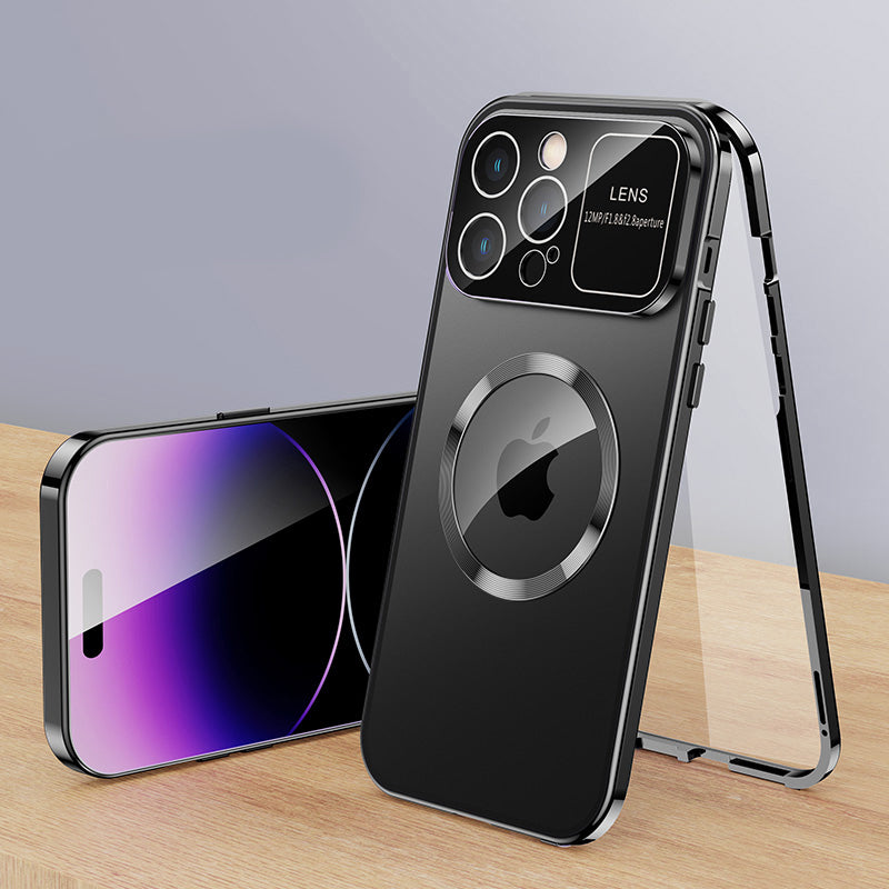 Premium iPhone Case MagSafe Compatible Double-Sided Tempered Glass Shockproof Protective Cover Magnetic Frame Camera Lens Protection Slim Design