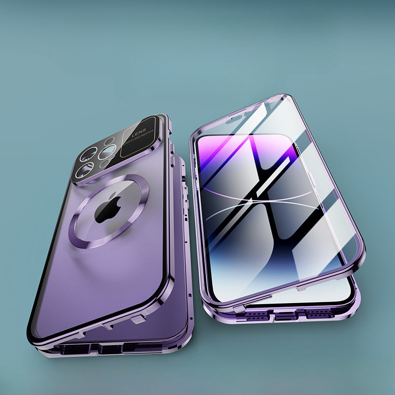 Premium iPhone Case MagSafe Compatible Double-Sided Tempered Glass Shockproof Protective Cover Magnetic Frame Camera Lens Protection Slim Design