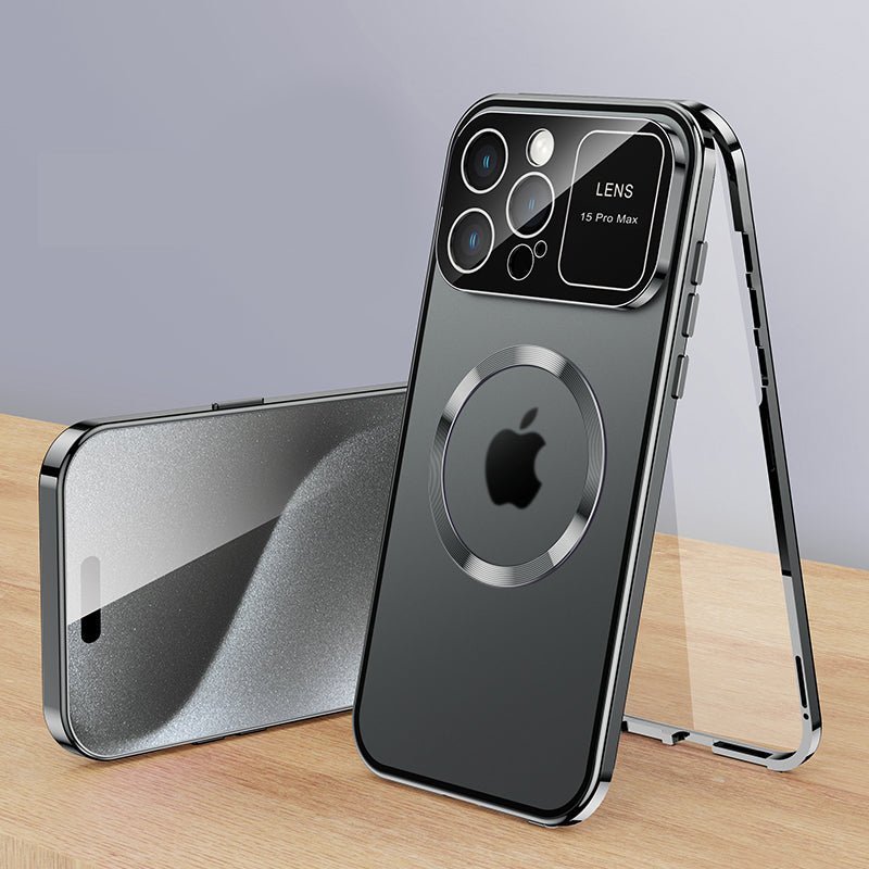 Premium iPhone Case MagSafe Compatible Double-Sided Tempered Glass Shockproof Protective Cover Magnetic Frame Camera Lens Protection Slim Design
