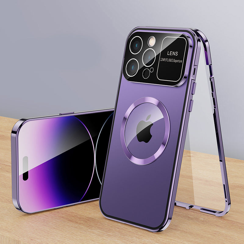 Premium iPhone Case MagSafe Compatible Double-Sided Tempered Glass Shockproof Protective Cover Magnetic Frame Camera Lens Protection Slim Design