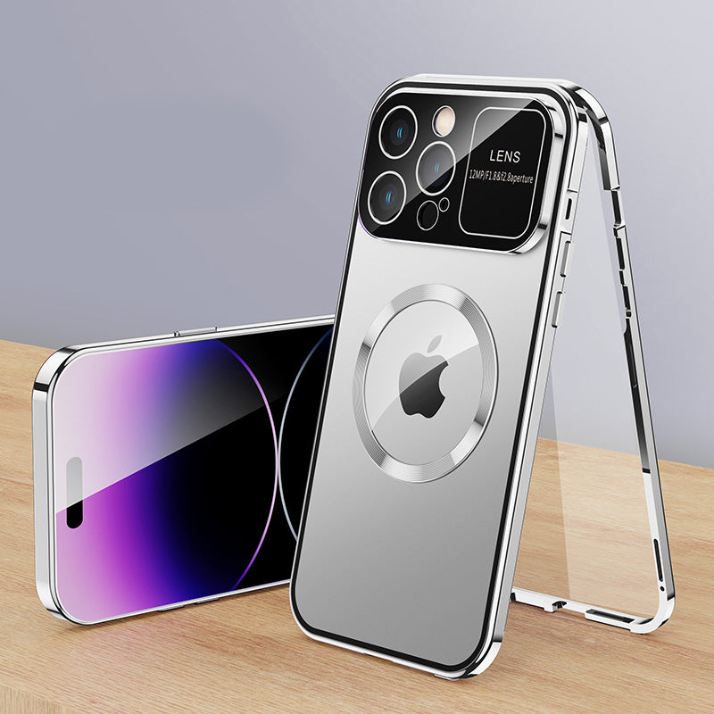 Premium iPhone Case MagSafe Compatible Double-Sided Tempered Glass Shockproof Protective Cover Magnetic Frame Camera Lens Protection Slim Design