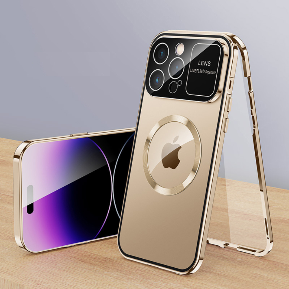 Premium iPhone Case MagSafe Compatible Double-Sided Tempered Glass Shockproof Protective Cover Magnetic Frame Camera Lens Protection Slim Design
