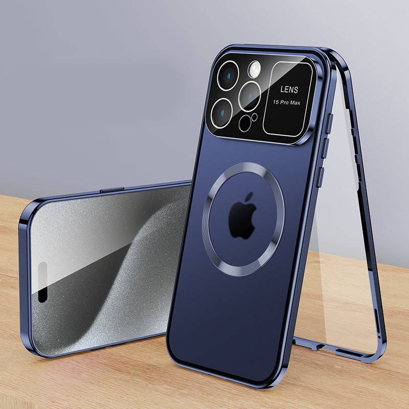 Premium iPhone Case MagSafe Compatible Double-Sided Tempered Glass Shockproof Protective Cover Magnetic Frame Camera Lens Protection Slim Design