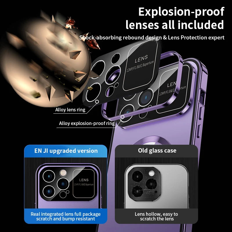 Premium iPhone Case MagSafe Compatible Double-Sided Tempered Glass Shockproof Protective Cover Magnetic Frame Camera Lens Protection Slim Design
