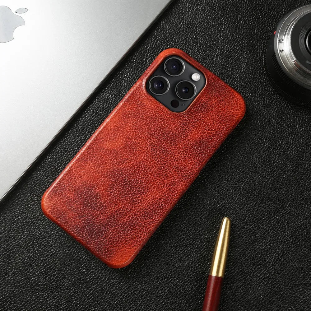Premium iPhone Case MagSafe Compatible Genuine Leather Shockproof Protective Cover Strap Design Camera Lens Protection Slim Carry Strap