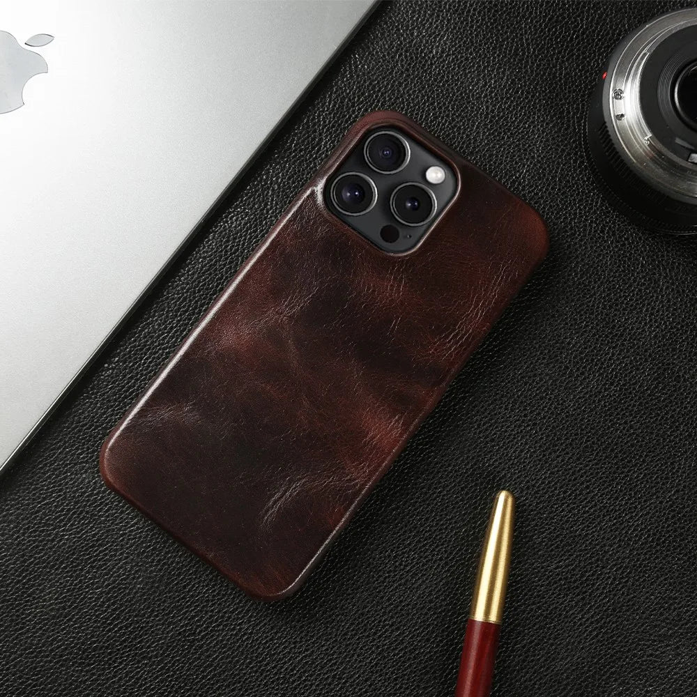 Premium iPhone Case MagSafe Compatible Genuine Leather Shockproof Protective Cover Strap Design Camera Lens Protection Slim Carry Strap