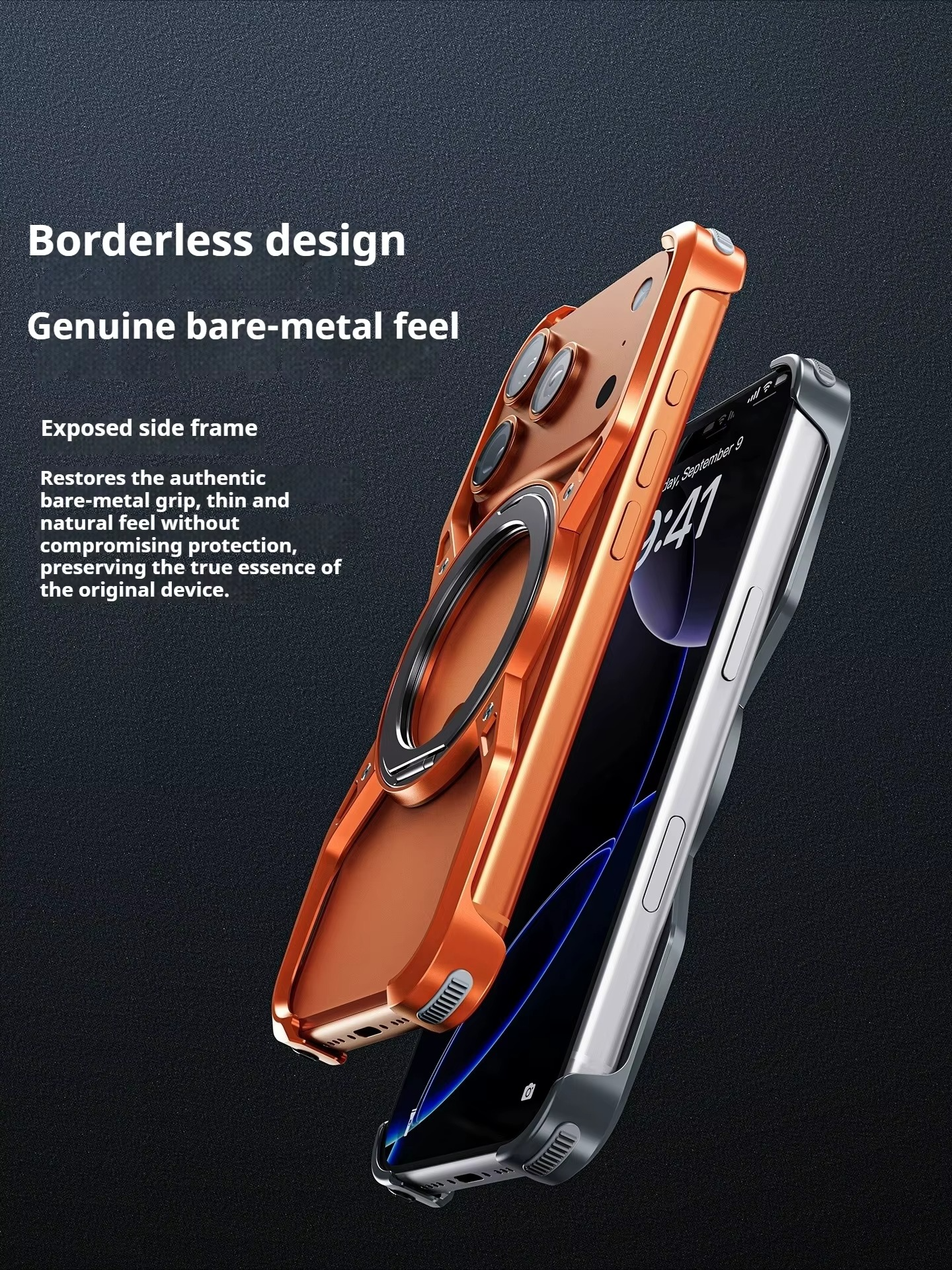 Premium iPhone Case MagSafe Compatible Magnetic Bumper Aluminum Alloy Frame 360° Rotating Ring Stand Shockproof Edge Protection Camera Lens Guard Slim Design