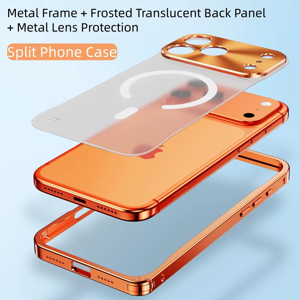 Premium iPhone Case MagSafe Compatible Magnetic Bumper Aluminum Alloy Frame Matte Transparent Back Shockproof Protection Camera Lens Guard Slim Design