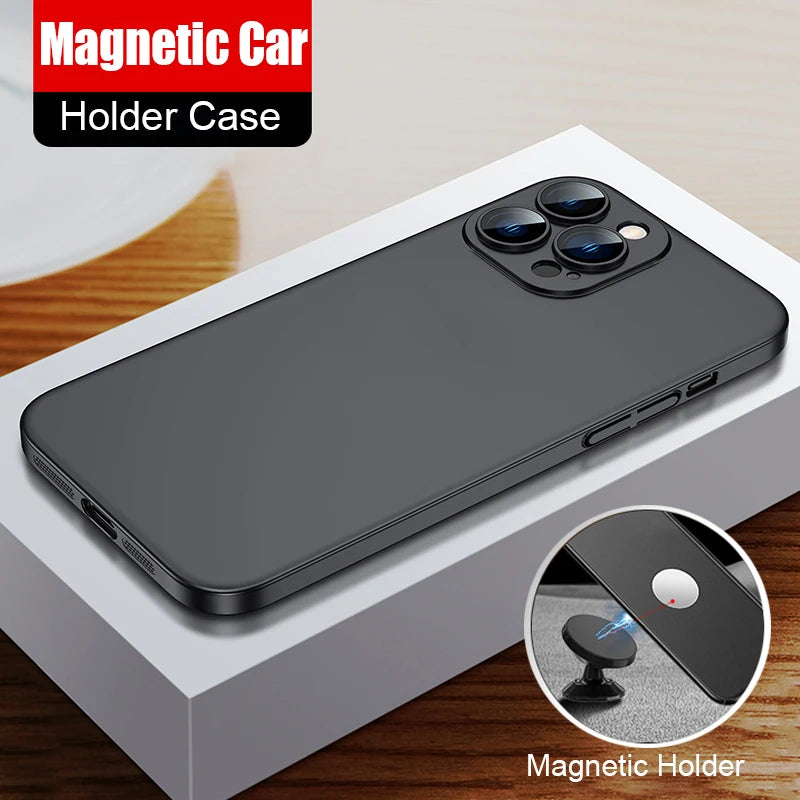 Premium iPhone Case MagSafe Compatible Magnetic Car Mount Matte Shockproof Protective Cover Ultra Thin Slim Design